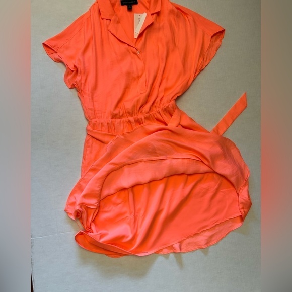 Banana Republic bright orange short sleeve tie waist dress NWT Sz-0 petite. L14 - Picture 7 of 12